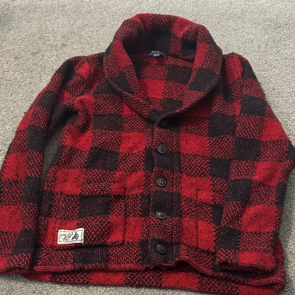 Kids Red and Black Plaid sweater Jacket